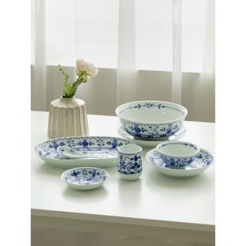 盧本斯復古青花碗盤套裝家用湯碗飯碗早餐杯陶瓷大盤菜盤子陶瓷勺