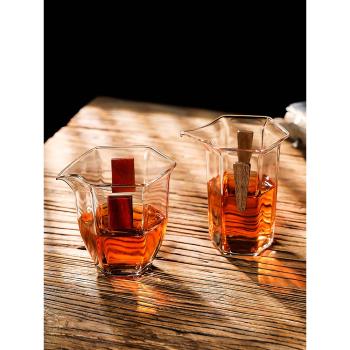 日式高檔六角公道杯家用玻璃功夫茶杯復古主人杯公杯耐高溫泡茶杯