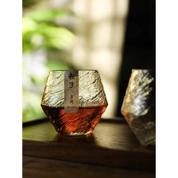 日式家用客廳茶杯個性耐高溫玻璃水杯高階感旋風錘紋威士忌洋酒杯