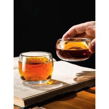高檔主人杯功夫茶杯男士高階茶具個人專用單杯透明玻璃茶盞扳指杯