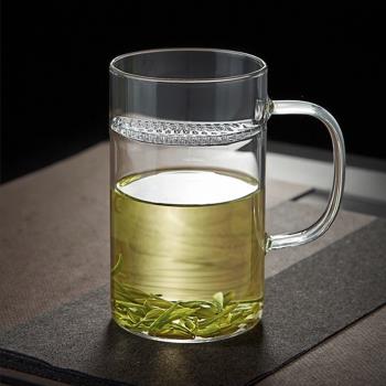憶壺茶玻璃茶杯月牙杯耐高溫茶水分離泡茶杯綠茶辦公室帶蓋水杯