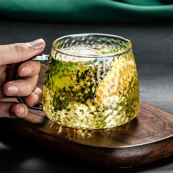 錘紋玻璃把杯大容量喝水杯防爆耐熱客廳茶杯家用水杯杯子耐高溫