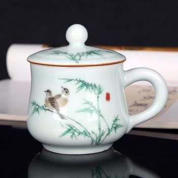 景德鎮茶杯陶瓷帶蓋水杯精致家用水杯辦公室單杯中式杯子茶具