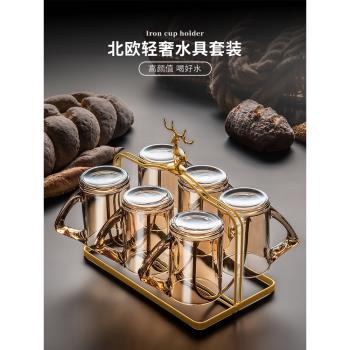 玻璃杯家用套裝耐熱帶把手辦公室水杯茶杯咖啡杯客廳待客喝水杯子