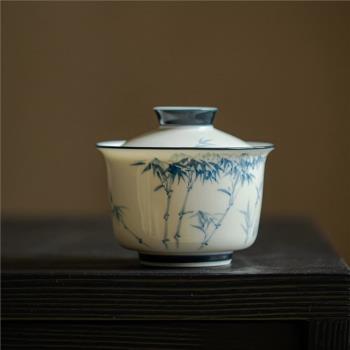 夏禾茶具景德鎮陶瓷蓋碗釉下彩手繪青花竹子家用功夫茶泡茶碗茶杯