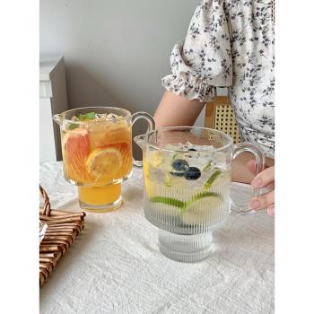 大容量水果茶玻璃杯子 ins風網紅帶把可疊透明喝水泡果汁冷飲料杯