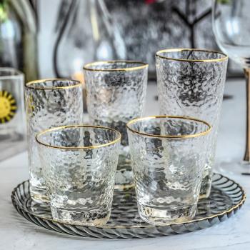 日式金邊錘紋玻璃杯透明家用客廳喝水水杯杯子網紅ins風茶杯套裝