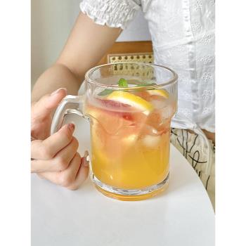 大容量玻璃水果茶杯帶把莫吉託杯夏季果汁冷飲杯家用飲料喝水杯子