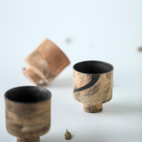 原樸大號杯陶陶藝家作品系列品杯粗陶侘寂風茶杯內金屬黑釉極瓷