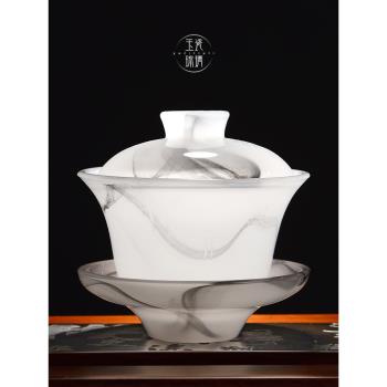 尚言坊清新水墨琉璃蓋碗茶杯大號泡茶三才碗功夫茶碗套裝家用單個