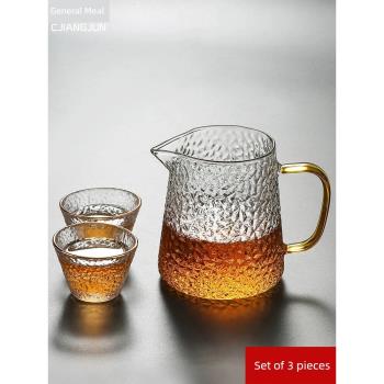 錘紋玻璃公道杯耐熱茶海日式單個小型公杯分茶器側把功夫茶具茶杯