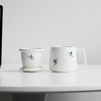 石久手繪蝴蝶蘭陶瓷茶水分離泡茶杯家用馬克杯辦公室水杯過濾茶杯
