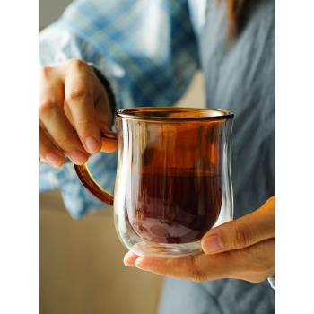 居家家帶把簡約ins玻璃隔熱杯