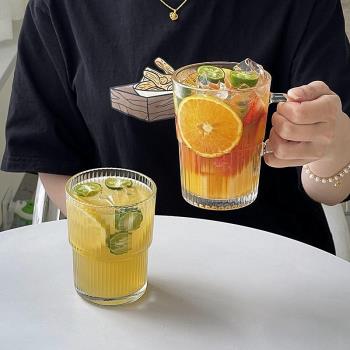 大容量水果茶杯 ins風莫吉托杯夏季果汁杯帶把玻璃杯冷飲飲料杯子