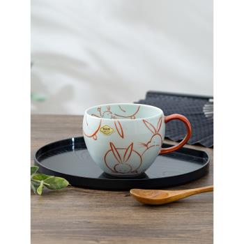 日本進口有田燒馬克杯兔子古風釉下彩家用茶杯手繪插畫日式杯子