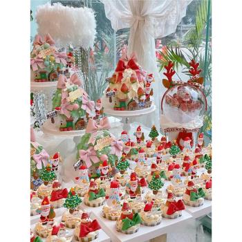 圣誕節慕斯球蛋糕裝飾插件圣誕老人雪人圣誕樹蝴蝶結紙杯甜品擺件