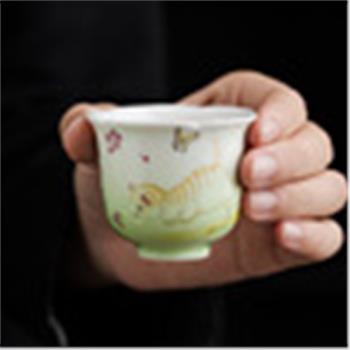 白瓷手繪萌貓陶瓷茶杯個人專用功夫茶具茶盞主人杯單杯家用品茗杯