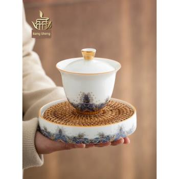 琺瑯彩繪蓋碗大號三才茶碗陶瓷底托泡茶杯品茗杯壺承白瓷功夫茶具