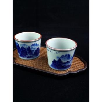 青花山水主人杯單杯復古功夫茶杯個人專用陶瓷品茗杯可樂杯水杯