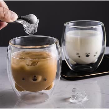 雙層玻璃小熊杯子牛奶咖啡杯防燙耐高溫微波爐兒童水杯女夏季茶杯