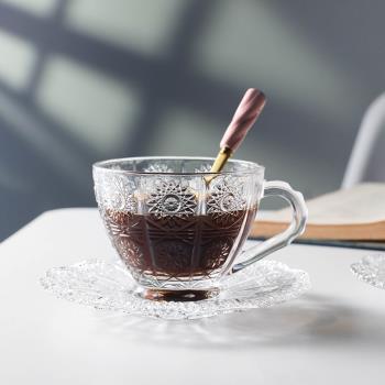 復古家用掛耳咖啡杯子帶把碟小精緻透明玻璃下午茶杯女歐式ins風