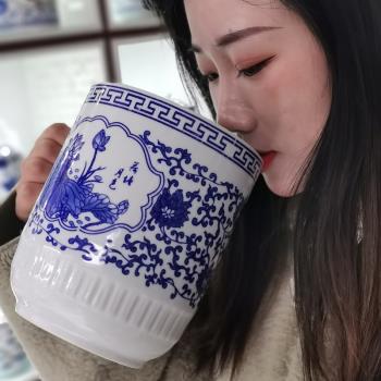 青花瓷茶杯中式復古釉下彩景德鎮單杯辦公杯家用大號帶蓋水杯商用