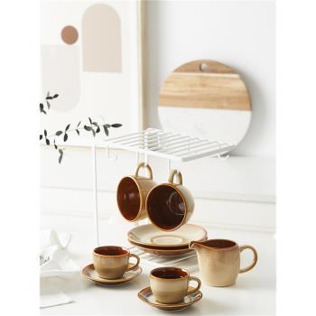 窯變茶杯陶瓷咖啡杯碟套裝家用創意手工復古馬克杯早餐杯子ins風