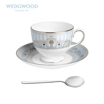 Wedgwood Alexandra亞歷山大藍/黃色標準杯+勺骨瓷茶/咖啡杯碟