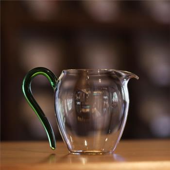 瀾滄古茶新款茶具耐熱玻璃公道杯綠柄茶海分茶器透明茶杯約330ml