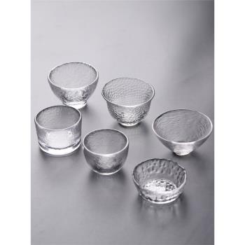 日式錘紋玻璃品茗杯 水晶透明耐熱茶杯功夫茶具小茶杯單杯茶盞