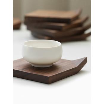 日式黑胡桃木創意折角杯墊實木茶托咖啡隔熱墊功夫木制茶道茶杯托
