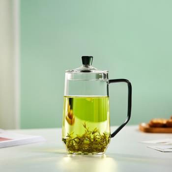 帶把手玻璃杯高檔綠茶杯專用泡茶杯耐高溫辦公室喝水杯帶蓋高顏值