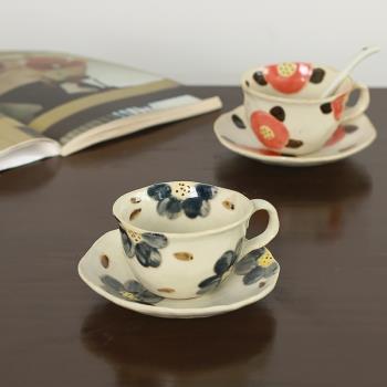 小葵川町屋日本原裝進口美濃燒復古手繪花朵咖啡杯茶杯陶瓷多用杯