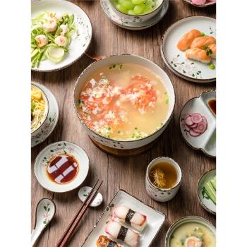 日式碗隔熱碗陶瓷碗湯碗餐具櫻花碗碟家用碗米飯碗盤子麵碗雪花釉