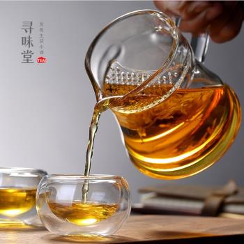 玻璃月牙分茶杯｜帶濾孔公道杯玻璃花茶杯茶海分茶杯花草茶泡茶杯