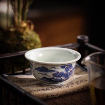 青花主人茶杯陶瓷釉下彩壓手杯大號品茗杯專用杯茶盞茶碗中式復古