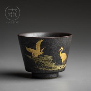 復古銀斑釉茶杯 家用品茗杯暖心杯陶瓷小號主人杯 斗笠杯功夫茶杯