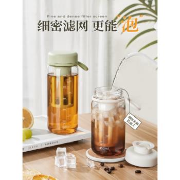水杯女2023新款防摔塑膠茶杯女士隨行冷萃咖啡杯子泡茶茶水分離杯