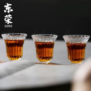 日式耐熱手工玻璃杯菊瓣紋花茶杯白酒杯品茗杯茶杯聞香杯小杯子