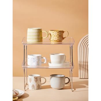 折疊桌面杯子置物架可疊加水杯茶杯展示架咖啡杯馬克杯茶具收納架