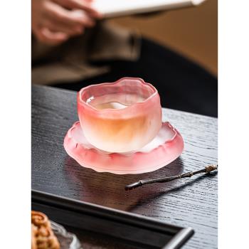 霜語水晶琉璃冰川杯粉色小茶杯主人杯單杯家用茶具玻璃品茗杯女士