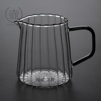 耐熱玻璃公道杯茶海日式家用功夫茶具加厚豎紋花瓣帶把茶杯分茶器