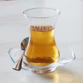 進口土耳其紅茶杯隱紋特濃咖啡玻璃杯配碟LAV無鉛郁金香玻璃茶杯