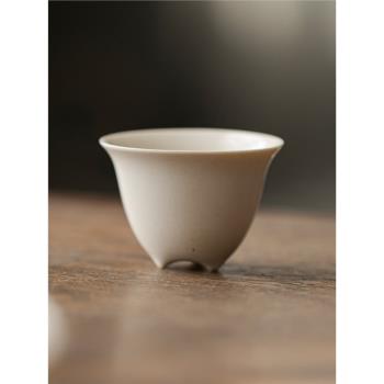 草木灰釉純色茶杯三足仿宋主人杯家用中式手工陶瓷品茗杯功夫茶具