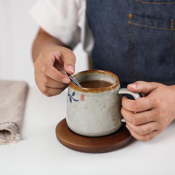 日式復古杯陶瓷杯子咖啡杯茶杯水杯馬克杯勺蓋中古粗陶古風國風帶