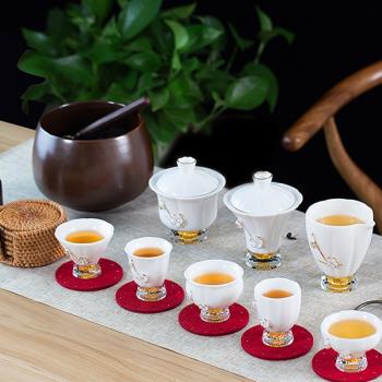 SharLife臺灣阿法瓷水鉆玻璃金箔泡茶杯陶瓷茶具套裝家用茶臺杯具