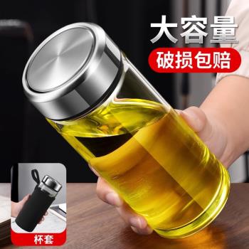 商務單層玻璃杯超大容量水杯子加厚高檔透明男士車載泡茶杯800ml