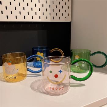 FunLife生活館 玻璃杯ins彩色小熊笑臉茶杯 高顏值耐熱玻璃水杯