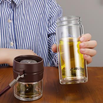 富光茶水分離杯玻璃透明太空杯男士喝水杯泡茶杯便攜個人專用杯子