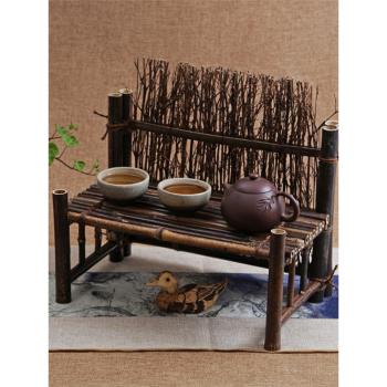 復古紫竹籬笆 茶杯架屏風圍欄柵欄 茶臺茶道裝飾擺件零配攝影背景